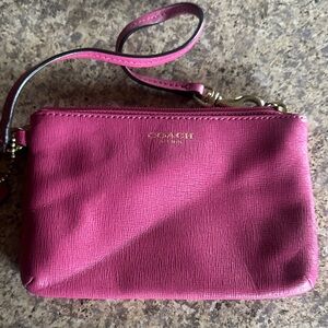 Coach Fuchsia Pink Leather Wristlet with Gold Logo